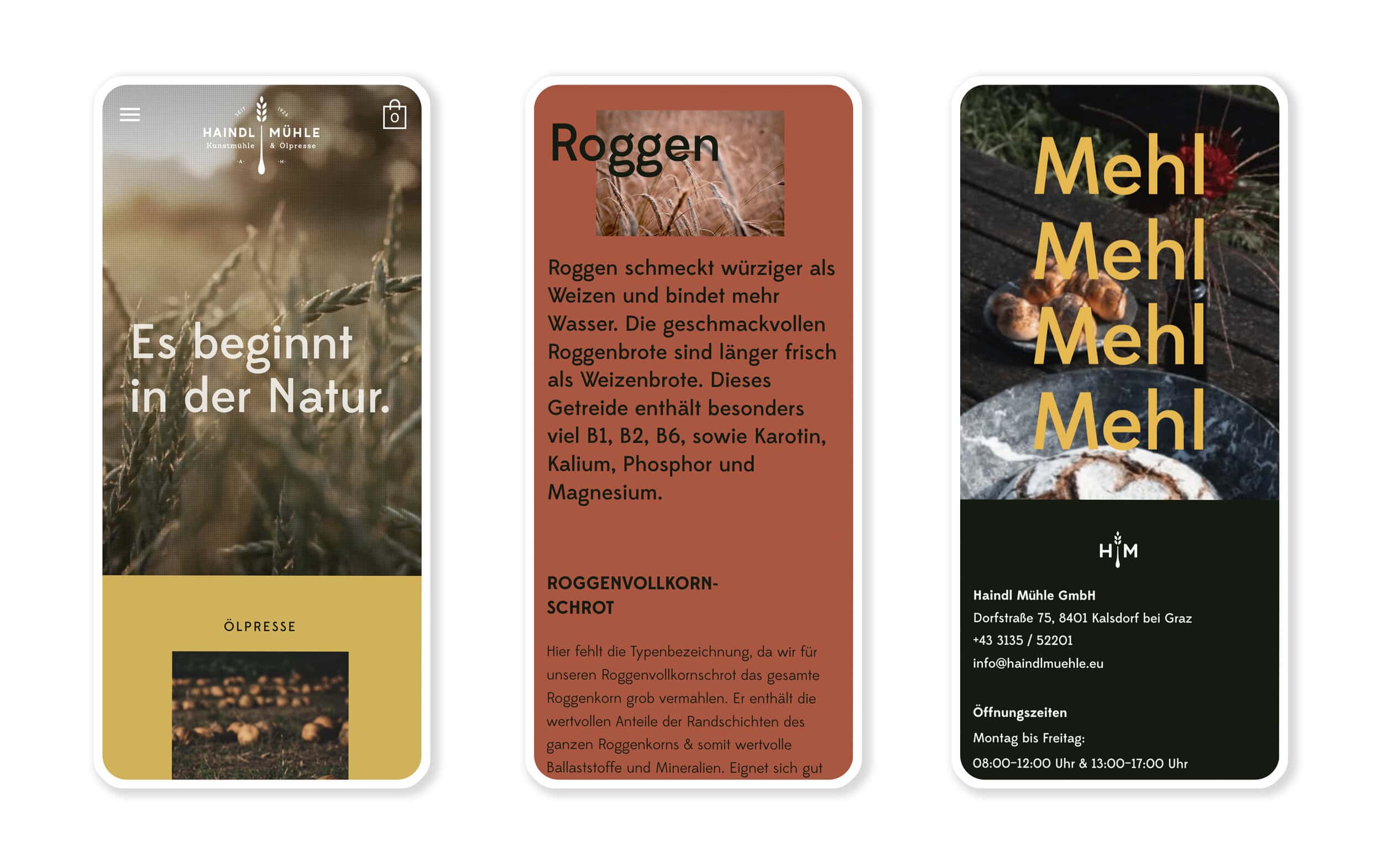Hainld Mühle iPhone Mockups Website